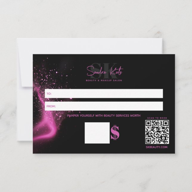 Carte Beauty Salon Black Neon Rose Remplissage Montant C (Dos)