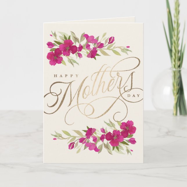 Carte Beaux floraux aquarelle écriture fête des mères C (Devant)