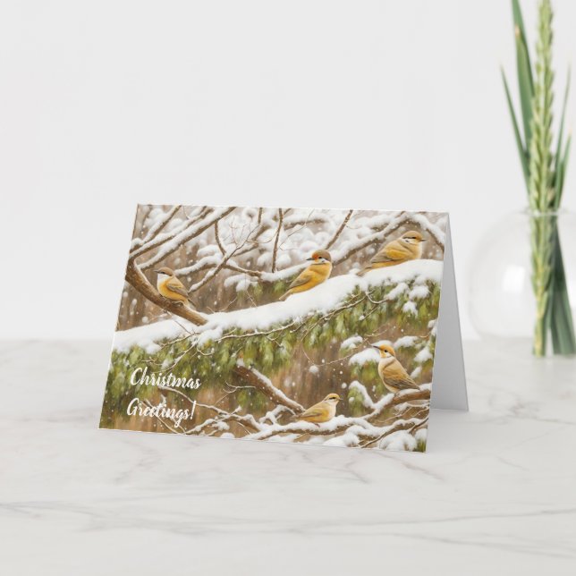 Carte Beaux Oiseaux de neige sur neige tombant Noël (Devant)