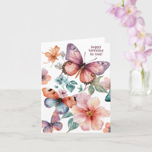 Carte Beaux papillons et fleurs Joyeux anniversaire