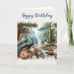 Carte Beaux Peacocks en Forêt de Pluie Anniversaire