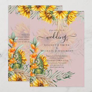 Carte Beaux Tournesols Herbe des Pampas Mariage