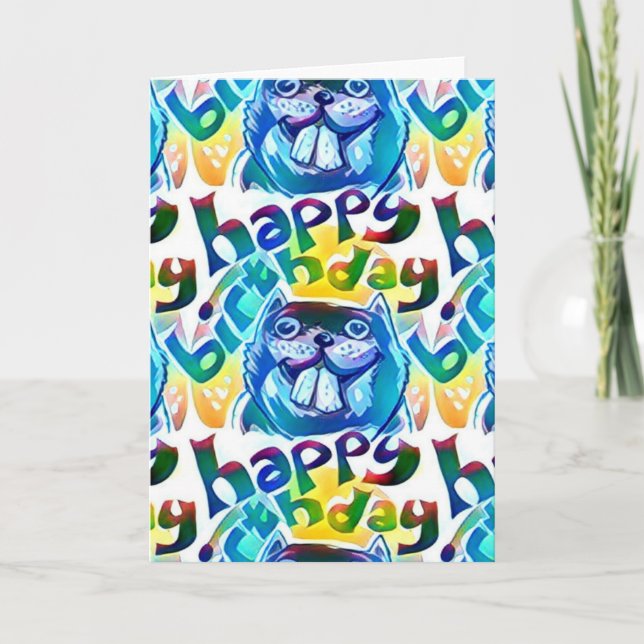 Carte beaver dit heureux anniversaire (Devant)