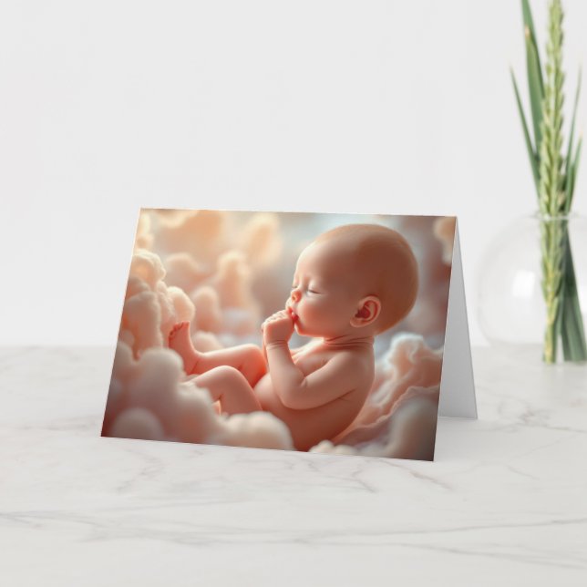 Carte Bébé À Naître Dans Les Nuages Roses (Devant)