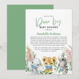 Carte Bébé adorable en voiture avec un masque covid
