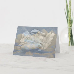 Carte Bébé Ange ailes dormant dans la main de Dieu