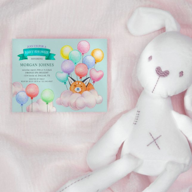 Carte Bébé Animaux Ballons Baby shower mignon (Créateur téléchargé)
