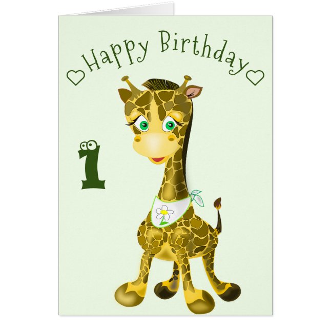 Carte bébé anniversaire avec bébé Giraffe - Ajoute (Devant)