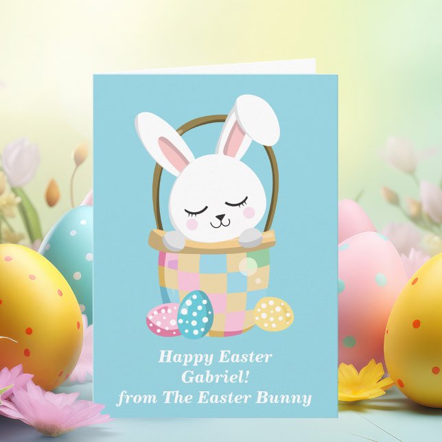 Carte Bébé Bleu Joyeux Bunny de Pâques mignonne personna (Créateur téléchargé)