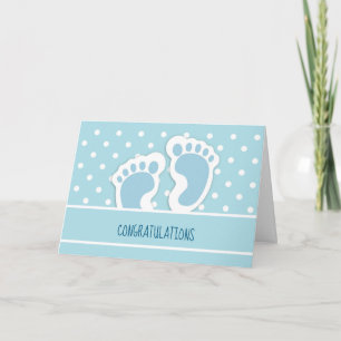 Carte Bébé bleu mignon Pieds de garçon Félicitations