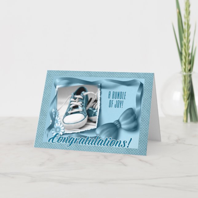 Carte Bébé Bleu Pois nouveaux parents Félicitations (Devant)