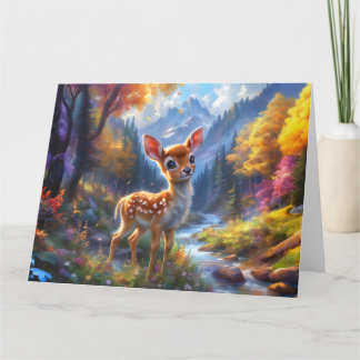 Carte Bébé cerf adorable dans une forêt enchantée
