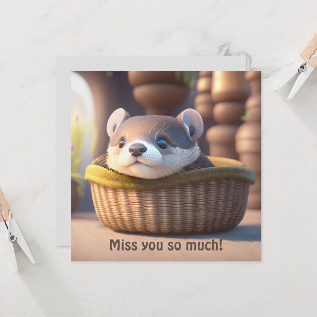 Carte Bébé de loutre mignonne dans un panier - personnal (Devant/Arrière en situation)