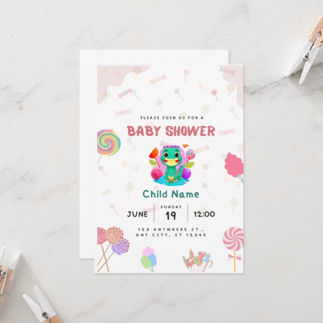 Carte bébé Dino Lolipop (Devant/Arrière en situation)