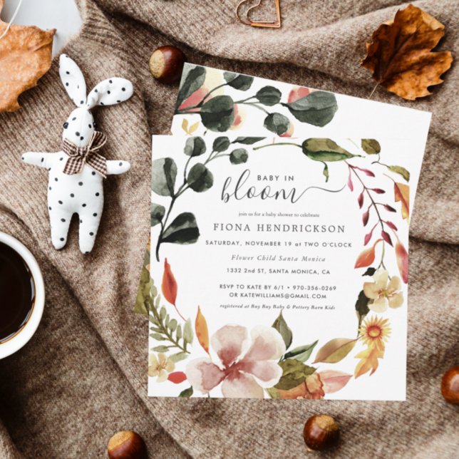 Carte Bébé en fleurs | Baby shower Floral d'automne (Créateur téléchargé)