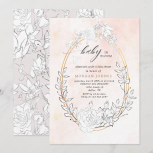 Carte bébé en fleurs baby shower floral floral brun invi