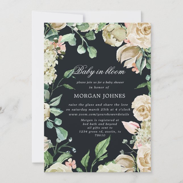 Carte bébé en fleurs jardin de printemps Douche Invitati (Devant)