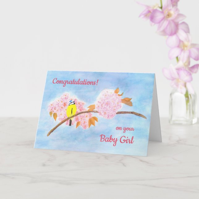 Carte Bébé et attente personnalisé - Oiseaux et fleurs (Orchidée)