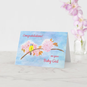 Carte Bébé et attente personnalisé - Oiseaux et fleurs