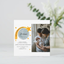 Carte bébé Faire-part de naissance étoile Lune Aqu