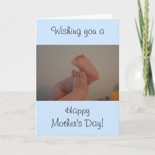 Carte Bébé Fête des Mères Pieds Bleu Hochet PHOTO