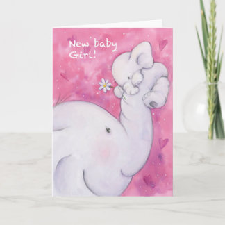 Carte Bébé fille, adorable éléphant mère et bébé