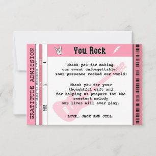 CARTE BÉBÉ FILLE DOUCHE CONCERT TICKET MERCI