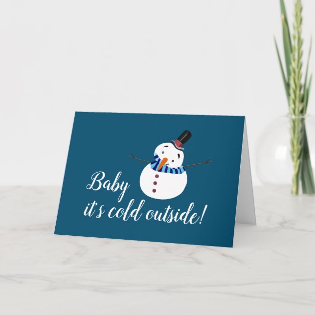 Carte Bébé il fait froid dehors, Bonhomme de neige bleu (Devant)