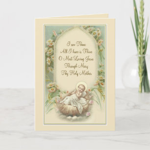 Carte Bébé Jésus Prière catholique Vintage Floral