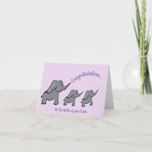Carte bébé jumeaux éléphant félicitations violet
