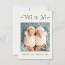 Carte bébé jumelle, deux fois l'amour