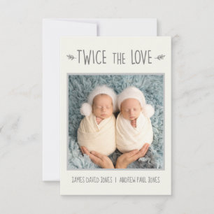 Carte bébé jumelle, deux fois l'amour