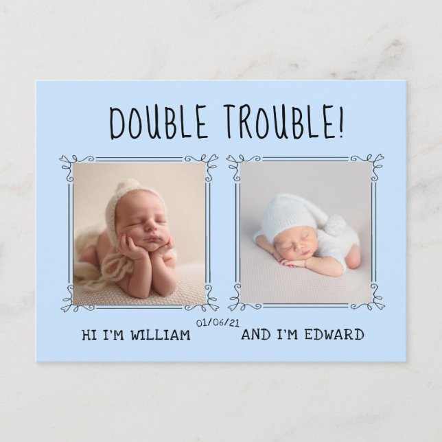 Carte bébé jumelle, deux fois l'amour (Devant)
