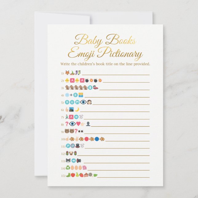 Carte Bébé Livres Emoji Pictionary Jeu Baby shower Or (Devant)