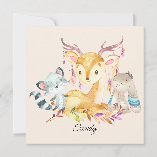 Carte Bébé mignon Animaux Personnalisés Nom Sexe Neutre (Devant)