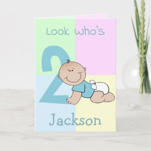 Carte Bébé mignon Cartoon 2e anniversaire