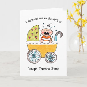 Carte Bébé Mignon dans un Landeau Félicitations pour la