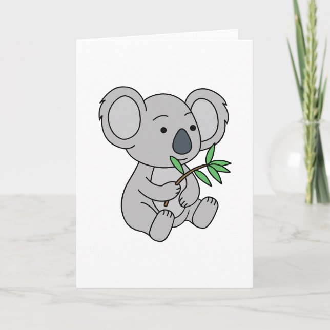 Carte Bébé mignon Koala avec Eucalyptus Feuilles (Devant)