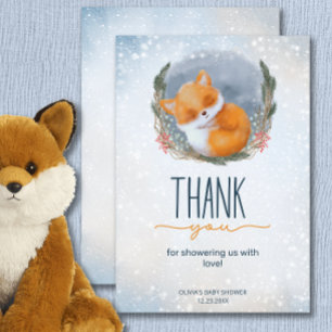 Carte Bébé mignon renard neige Baby shower d'hiver Merci