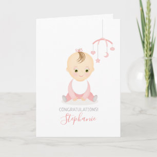 Carte Bébé mignonne fille et son Baby shower mobile