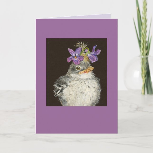 Carte bébé mockingbird avec casquette violet (Devant)