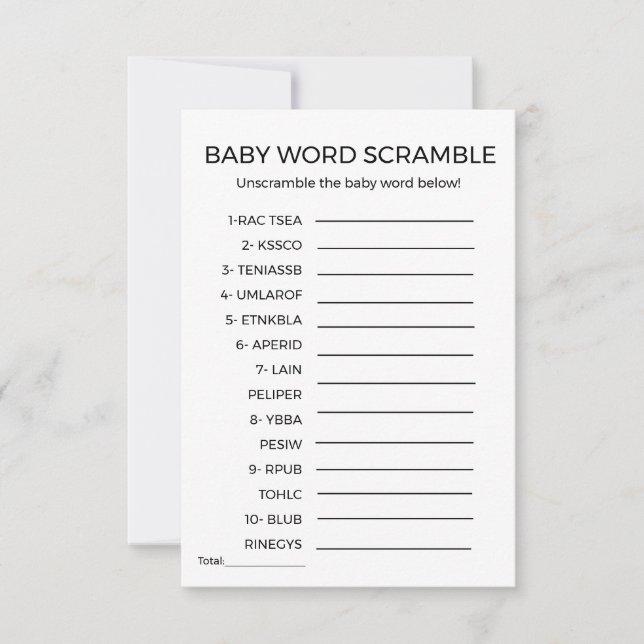 Carte Bébé mot scramble baby shower jeu (Devant)
