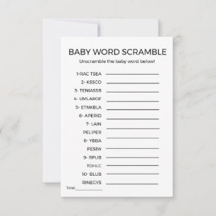 Carte Bébé mot scramble baby shower jeu