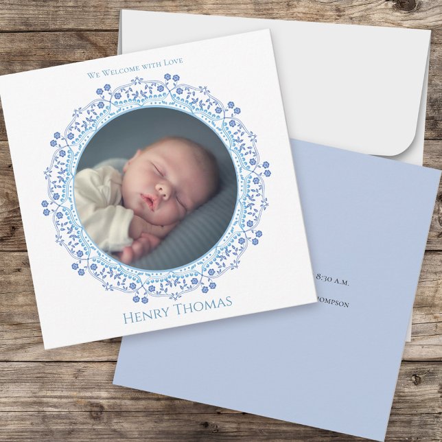Carte Bébé photo bleu mignon simple (Créateur téléchargé)