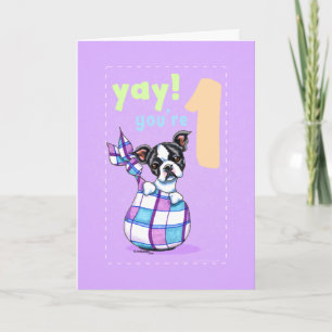 Carte Bébé Premier anniversaire Âge 1 Boston Chiot