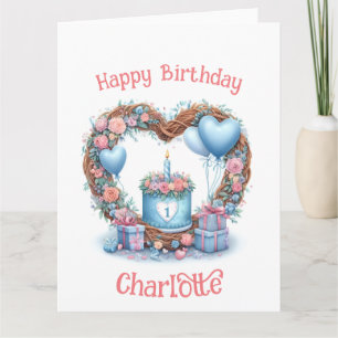 Carte Bébé premier anniversaire - couronne florale 1 -