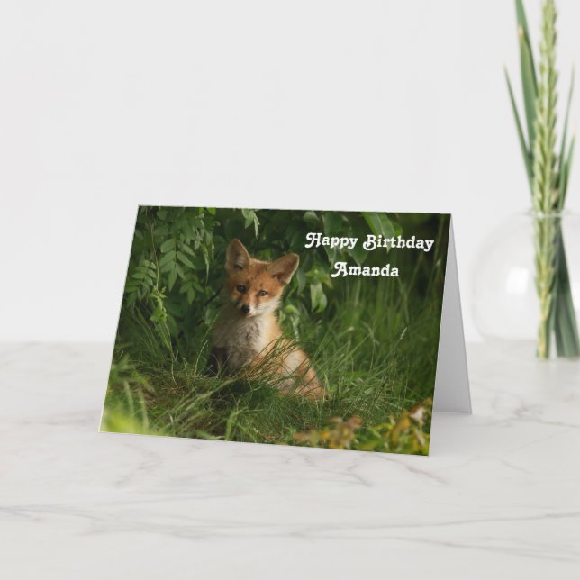 Carte Bébé renard dans une forêt verte Anniversaire (Devant)