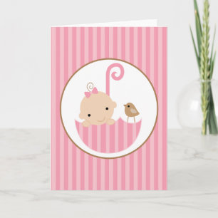 Carte Bébé rose dans le Baby shower parapluie