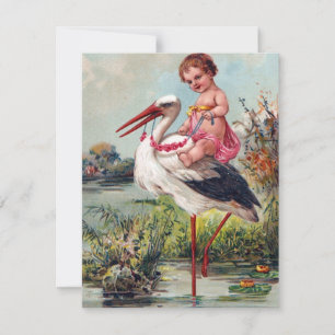 Carte Bébé vintage et cigogne