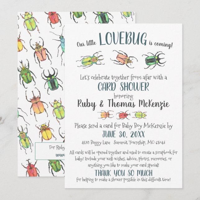 Carte Bébé Virtuelle Douche Amour Bugs Beetles (Devant / Derrière)